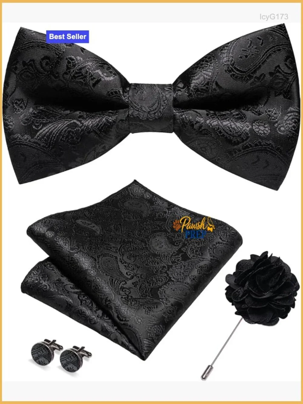 Men's Silk Blend Paisley Bow Tie Set with Cufflinks & Lapel Pin